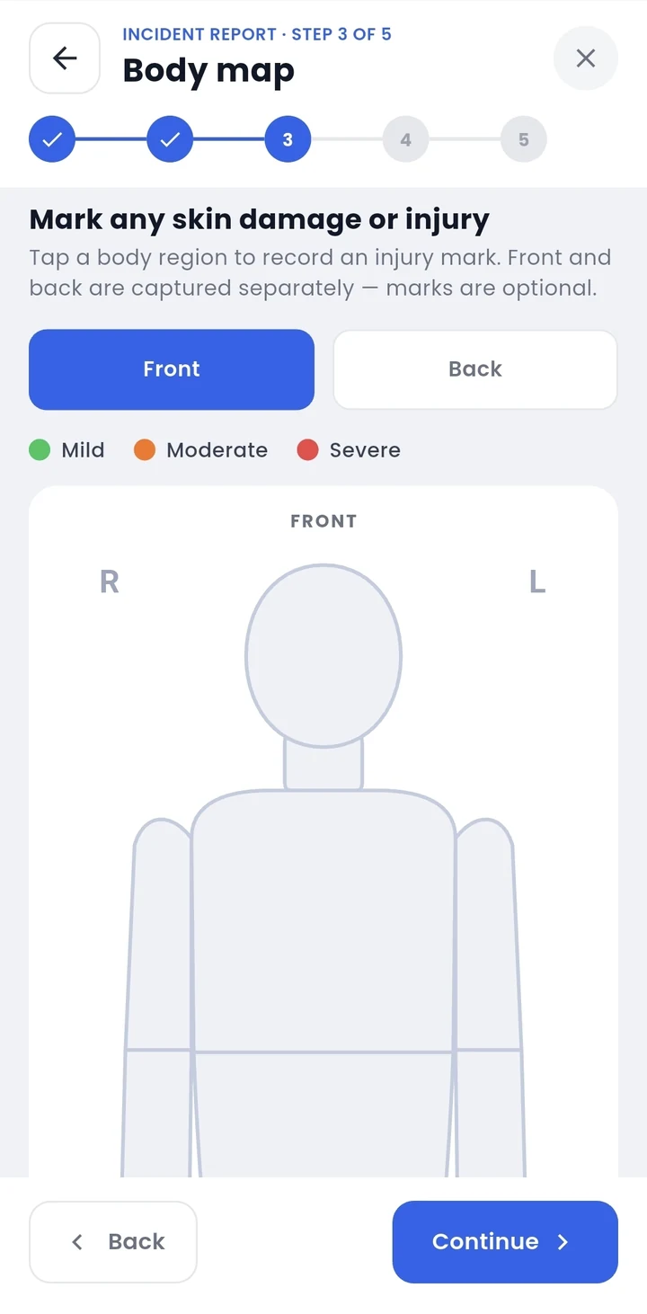 ServPatch incident body map screen